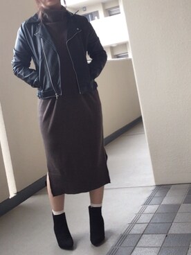 「CIAOPANIC TYPY（チャオパニックティピー）のアイテム（ライダースジャケット）」を使った、ゆあ。さん（レディース・158cm）の秋コーディネート