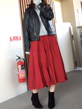 「CIAOPANIC TYPY（チャオパニックティピー）のアイテム（ライダースジャケット）」を使った、ゆあ。さん（レディース・158cm）の冬コーディネート