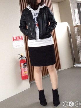 「CIAOPANIC TYPY（チャオパニックティピー）のアイテム（ライダースジャケット）」を使った、ゆあ。さん（レディース・158cm）の冬コーディネート