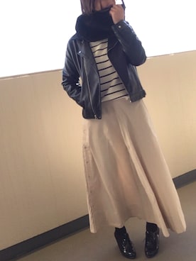 「CIAOPANIC TYPY（チャオパニックティピー）のアイテム（ライダースジャケット）」を使った、ゆあ。さん（レディース・158cm）の冬コーディネート