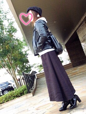 「CIAOPANIC TYPY（チャオパニックティピー）のアイテム（ライダースジャケット）」を使った、ゆあ。さん（レディース・158cm）の冬コーディネート