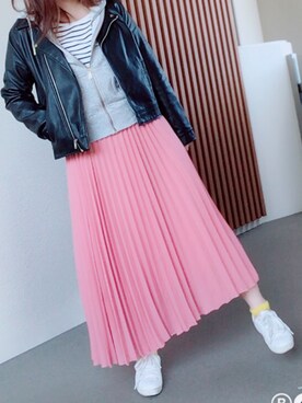 「CIAOPANIC TYPY（チャオパニックティピー）のアイテム（ライダースジャケット）」を使った、ゆあ。さん（レディース・158cm）の春コーディネート