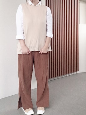 「秋のカフェオレコーデ」｜「アイテム（スリッポン）」を使った、ゆあ。さん（レディース・158cm）の秋コーディネート
