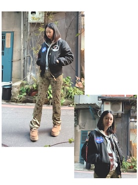 「Alpha Industries（アルファインダストリーズ）のアイテム（MA-1）」を使った、心ちゃんさん（レディース・164cm）の冬コーディネート