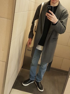 「Levi's」｜「アイテム（トレンチコート）」を使った、はなまるさん（メンズ・172cm）の冬コーディネート