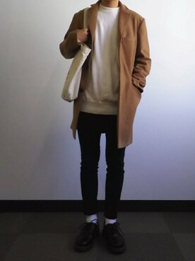 「TRANS CONTINENTS（トランスコンチネンツ）のアイテム（チェスターコート）」を使った、√17さん（メンズ・173cm）の秋コーディネート