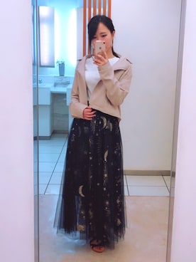 「CECIL McBEE（セシルマクビー）のアイテム（ライダースジャケット）」を使った、小夜子さん（レディース・155cm）の春コーディネート