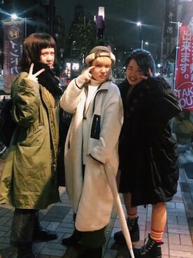 「VINTAGE（ヴィンテージ）のアイテム（ニットキャップ/ビーニー、グリーン系）」を使った、ノトさん（レディース・158cm）の秋コーディネート