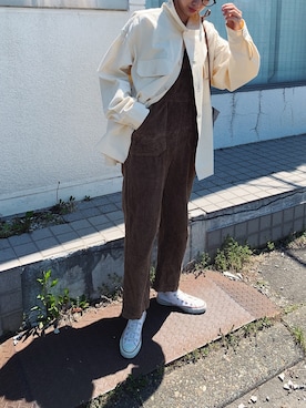 「シャツジャケット」｜「アイテム（オールインワン・サロペット）」を使った、ヘジュ©︎さん（レディース・163cm）の春コーディネート