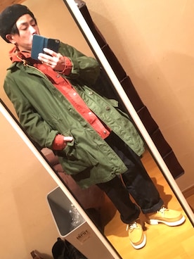 「Eddie Bauer（エディーバウアー）のアイテム（マウンテンパーカー）」を使った、takuyaさん（メンズ・158cm）の冬コーディネート