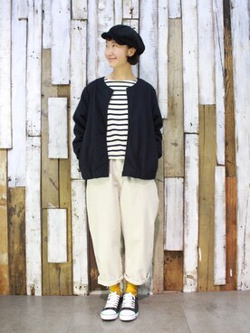 「SM2（エスエムツー）のアイテム（ノーカラージャケット）」を使った、岛石小川さん（レディース・158cm）の春コーディネート