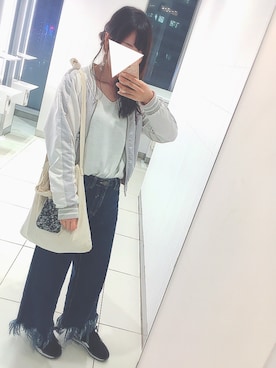 「RETRO GIRL（レトロガール）のアイテム（スタジャン）」を使った、marinaさん（レディース・157cm）の春コーディネート