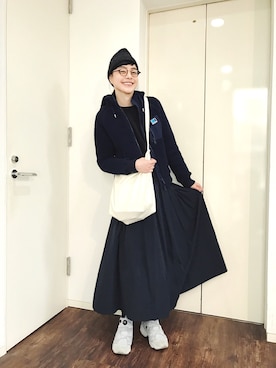 「アイテム（メガネ）」を使った、Kanocoさん（レディース・170cm）の冬コーディネート
