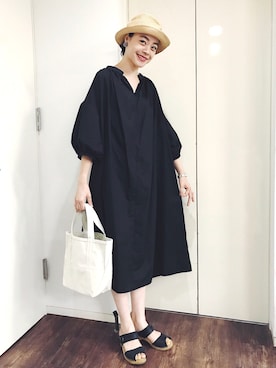 「黒いワンピース」｜Kanocoさん（レディース・170cm）の夏コーディネート