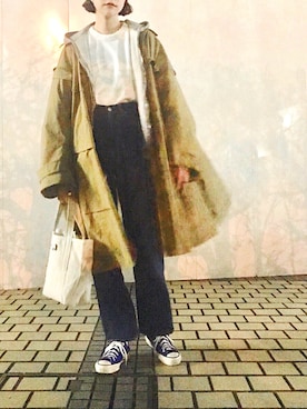 「アイテム（ステンカラーコート、ブラウン系）」を使った、Kanocoさん（レディース・170cm）の冬コーディネート