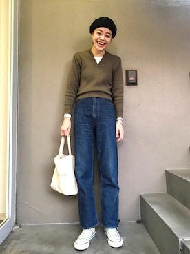 「UNITED ARROWS（ユナイテッドアローズ）のアイテム（ハンチング/ベレー帽）」を使った、Kanocoさん（レディース・170cm）の冬コーディネート