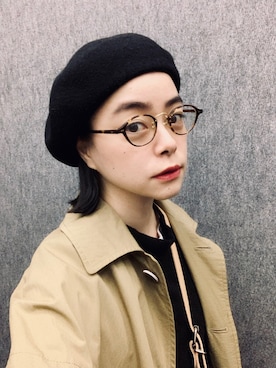 「ベージュコート」｜「アイテム（ハンチング/ベレー帽）」を使った、Kanocoさん（レディース・170cm）の秋コーディネート