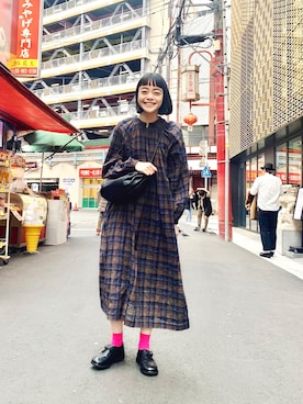 「ソックス」｜「アイテム（シャツワンピース）」を使った、Kanocoさん（レディース・170cm）の冬コーディネート