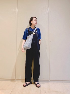 「ネイビーコーデ」｜「アイテム（オールインワン・サロペット）」を使った、Kanocoさん（レディース・170cm）の夏コーディネート