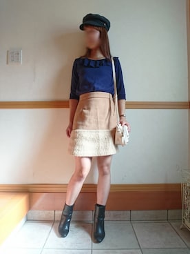 「OZOC（オゾック）のアイテム（キャスケット）」を使った、kiさん（レディース・159cm）の秋コーディネート