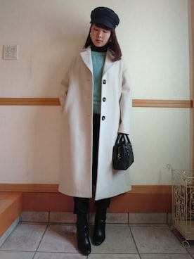 「OZOC（オゾック）のアイテム（キャスケット）」を使った、kiさん（レディース・159cm）の冬コーディネート