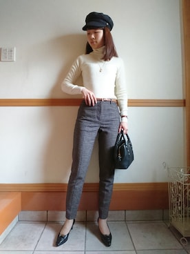「OZOC（オゾック）のアイテム（キャスケット）」を使った、kiさん（レディース・159cm）の冬コーディネート
