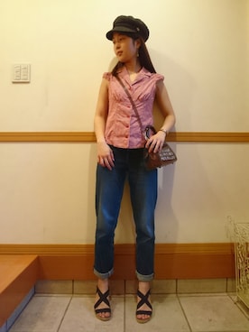 「OZOC（オゾック）のアイテム（キャスケット）」を使った、kiさん（レディース・159cm）の夏コーディネート