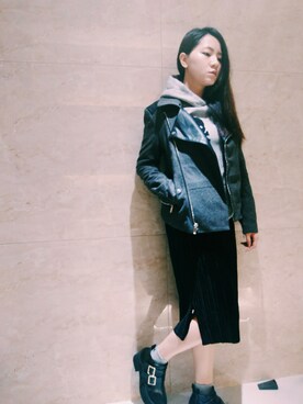 「working style」｜「アイテム（ライダースジャケット）」を使った、Yukariveraさん（レディース・166cm）の冬コーディネート