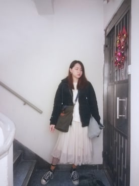 「Champion（チャンピオン）のアイテム（ダッフルコート）」を使った、Yukariveraさん（レディース・166cm）の冬コーディネート