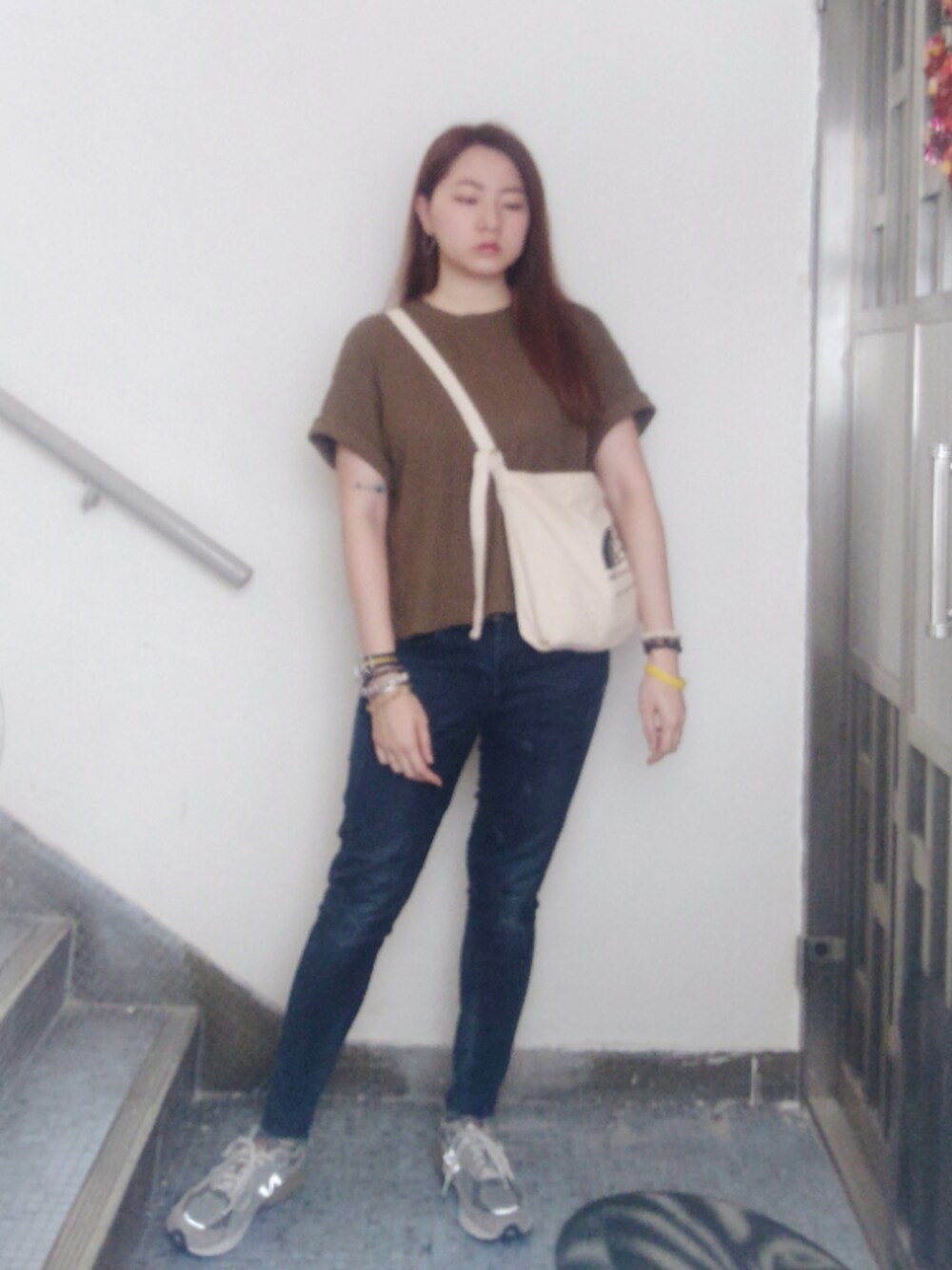 「wiwt、working style、outdoor work、hkgirl、Hong Kong、October 2019、autumn、秋のコーデ、Wednesday」｜「UNIQLOのアイテム（ニット/セーター、グリーン系）」を使った、Yukariveraさん（レディース・166cm）の秋コーディネートの1枚目の写真