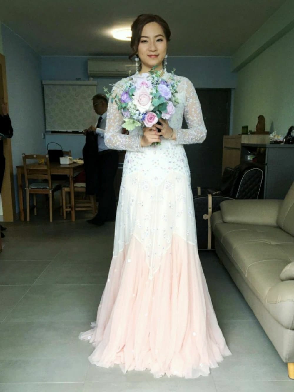 「wedding、wedding dress、needle&thread、November 2019、married、hkgirl、28191126」｜「NEEDLE&THREADのアイテム（ドレス、ピンク系）」を使った、Yukariveraさん（レディース・166cm）の冬コーディネートの1枚目の写真