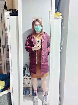 「red」｜「アイテム（ナイロンジャケット）」を使った、Yukariveraさん（レディース・166cm）の冬コーディネート