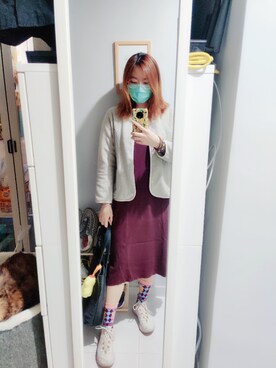 「working style」｜「アイテム（ノーカラージャケット）」を使った、Yukariveraさん（レディース・166cm）の冬コーディネート