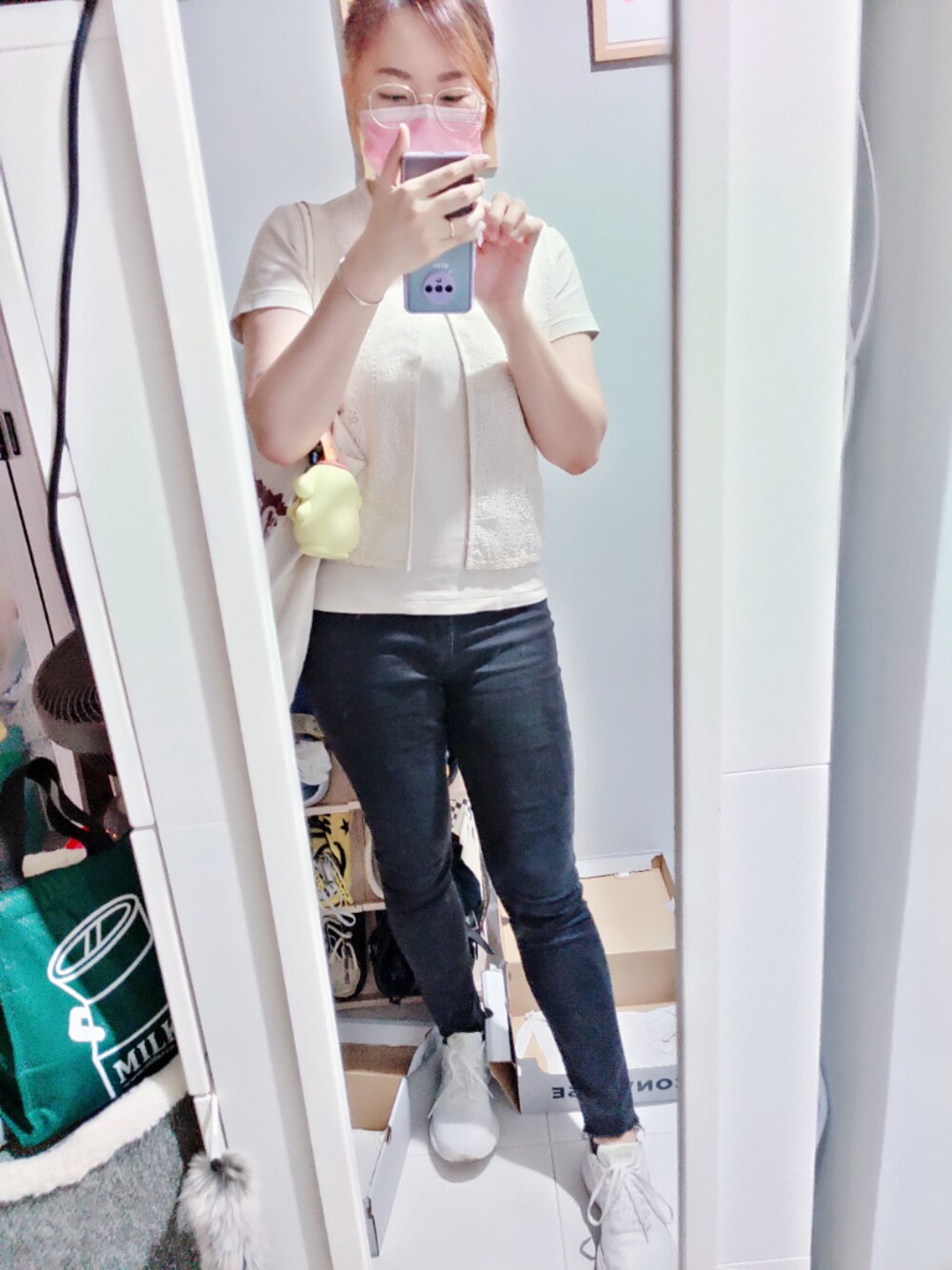 「wiwt、ootd、working style、hkgirl、米白色 、June 2021、夏コーデ、summer」｜「onlineのアイテム（その他アウター、ホワイト系）」を使った、Yukariveraさん（レディース・166cm）の夏コーディネートの1枚目の写真