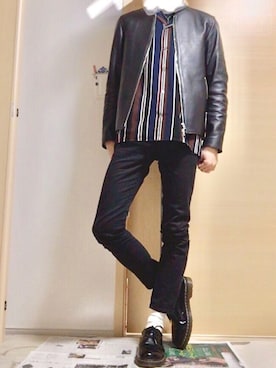 「Daniel Wellington」｜「アイテム（ライダースジャケット）」を使った、諒さん（メンズ・178cm）の秋コーディネート