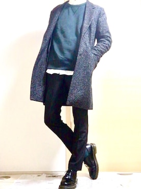 「スウエット」｜「アイテム（チェスターコート）」を使った、諒さん（メンズ・178cm）の秋コーディネート