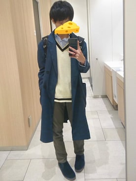 「Clarks（クラークス）のアイテム（スリッポン）」を使った、にのあ🧀さん（メンズ・169cm）の春コーディネート