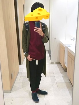 「Clarks（クラークス）のアイテム（スリッポン）」を使った、にのあ🧀さん（メンズ・169cm）の春コーディネート