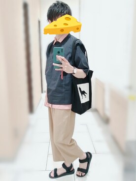 「YARD PLUS（ヤードプリュス）のアイテム（Tシャツ/カットソー）」を使った、にのあ🧀さん（メンズ・169cm）の夏コーディネート