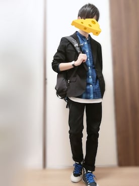 「unrelaxing（アンリラクシング）のアイテム（テーラードジャケット）」を使った、にのあ🧀さん（メンズ・169cm）の春コーディネート