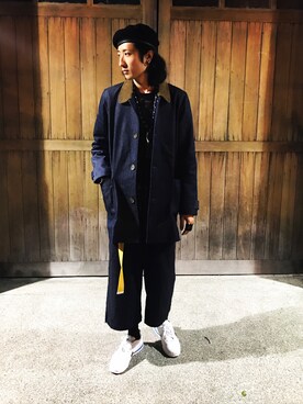 「NIKE」｜「アイテム（ピーコート）」を使った、Ed shu.さん（メンズ・181cm）の冬コーディネート