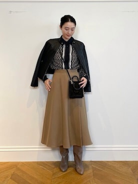 「ラップスカート」｜「アイテム（ライダースジャケット）」を使った、TSUZUさん（レディース・165cm）の秋コーディネート