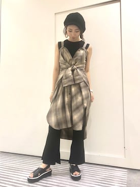 「チェックシャツワンピース」｜「アイテム（シャツワンピース）」を使った、asanaさん（レディース・164cm）の夏コーディネート