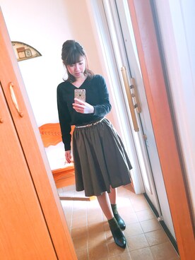 「PAGEBOY（ページボーイ）のアイテム（スカート、グリーン系）」を使った、つむつむさん（レディース・150cm）の冬コーディネート