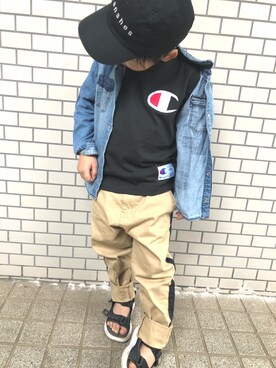 「LEGURUS STANDARD（レグルススタンダード）のサイドラインストレッチテーパード（その他パンツ）」を使った、sereruさん（キッズ・110cm）の夏コーディネート
