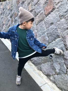 「スエット」｜「アイテム（デニムジャケット）」を使った、sereruさん（キッズ・110cm）の秋コーディネート