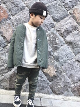 「devirock（デビロック）の【旧モデル】裏毛スウェットサルエルパンツ スウェットパンツ（その他パンツ）」を使った、sereruさん（キッズ・110cm）の冬コーディネート