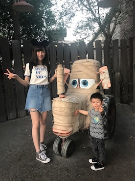 「STYLENANDA（スタイルナンダ）のアイテム（デニムスカート）」を使った、Rina🍒さん（レディース・170cm）の秋コーディネート