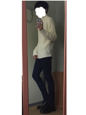 「NANO universe（ナノユニバース）の畦編みタートルネックニット（ニット/セーター、ホワイト系）」を使った、キクツニさん（メンズ・178cm）の冬コーディネート