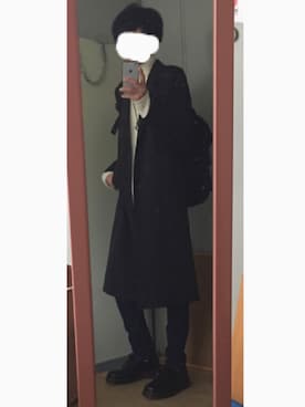 「rovtski（ロフトスキー）の【TOKYO SOUVENIR】 チェスターコート（チェスターコート、ブラック系）」を使った、キクツニさん（メンズ・178cm）の冬コーディネート
